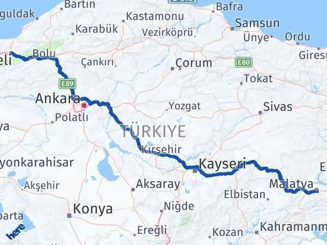Düzce Battalgazi Malatya Arası Kaç Km - Yol Haritası