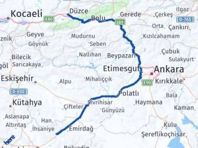 Düzce Bayat Afyonkarahisar Arası Kaç Km - Yol Haritası