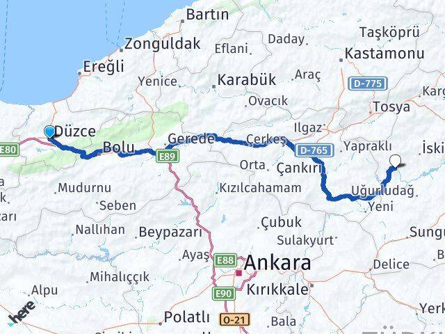 Düzce Bayat Çorum Arası Kaç Km - Yol Haritası