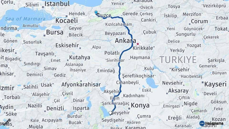 Düzce Beyşehir Konya Arası Kaç Km - Yol Haritası