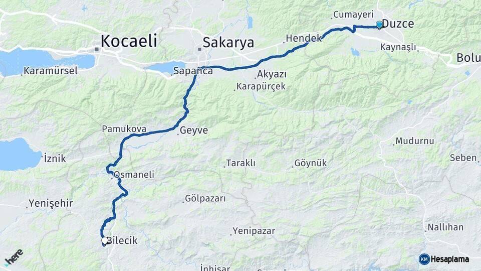 Düzce Bilecik Arası Kaç Km - Yol Haritası