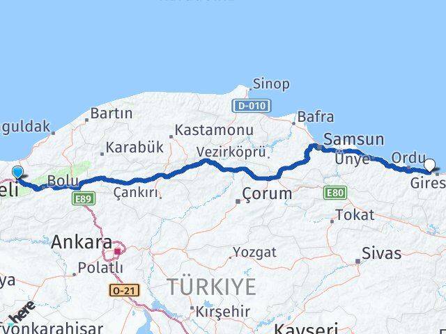 Düzce Bulancak Giresun Arası Kaç Km - Yol Haritası