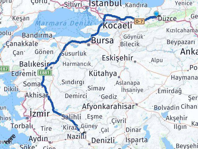 Düzce Buldan Denizli Arası Kaç Km - Yol Haritası