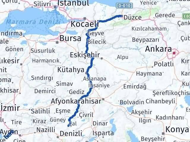 Düzce Çal Denizli Arası Kaç Km - Yol Haritası