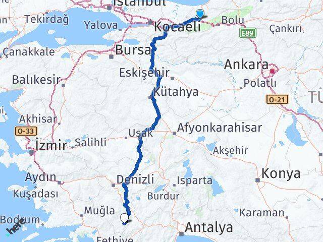 Düzce Çameli Denizli Arası Kaç Km - Yol Haritası