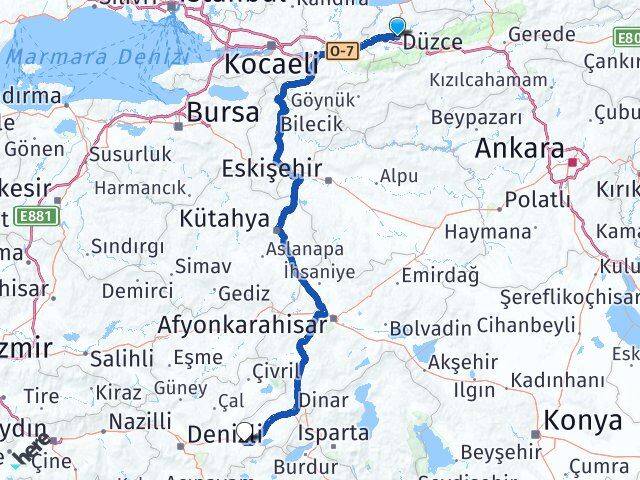 Düzce Çardak Denizli Arası Kaç Km - Yol Haritası