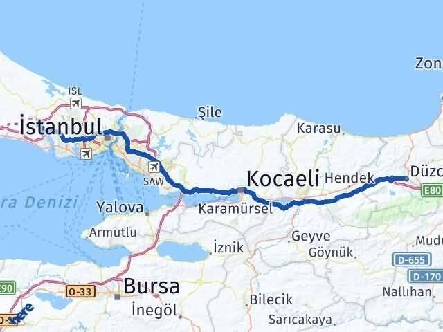Düzce Çatalca İstanbul Arası Kaç Km - Yol Haritası