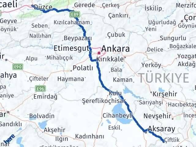 Düzce Çiftlik Niğde Arası Kaç Km - Yol Haritası