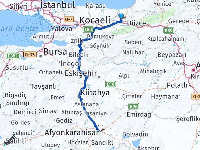 Düzce Çilimli Afyonkarahisar Arası Kaç Km - Yol Haritası