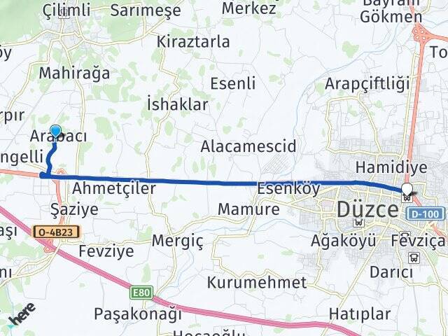Arabacı Düzce Otogarı Arası Kaç Km - Yol Tarifi