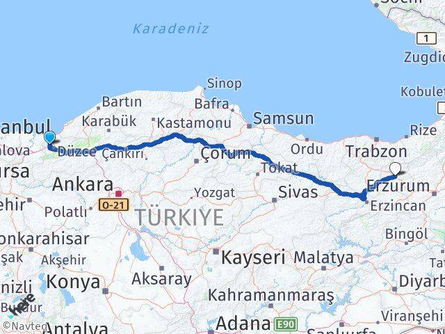 Düzce Çilimli Bayburt Arası Kaç Km - Yol Haritası