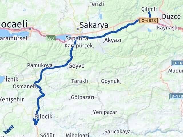 Düzce Çilimli Bilecik Arası Kaç Km - Yol Haritası