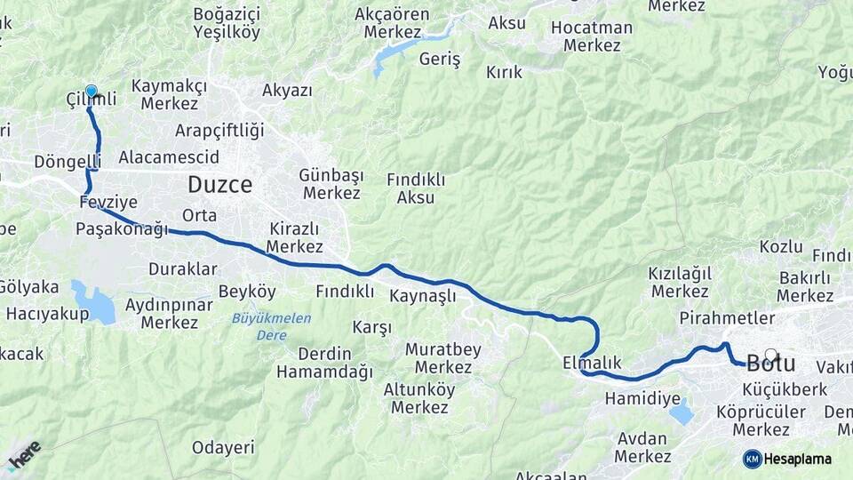 Düzce Çilimli Bolu Arası Kaç Km - Yol Haritası