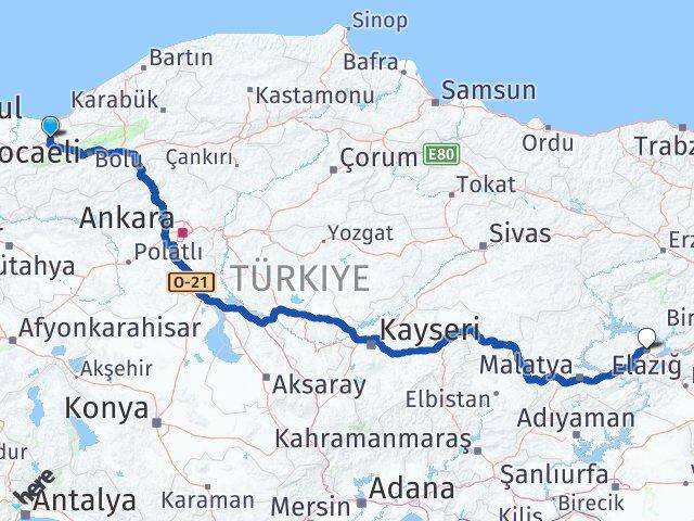 Düzce Çilimli Elazığ Arası Kaç Km - Yol Haritası