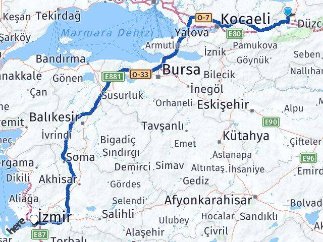 Düzce Çilimli İzmir Arası Kaç Km - Yol Haritası