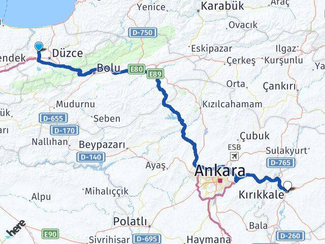 Düzce Çilimli Kırıkkale Arası Kaç Km - Yol Haritası