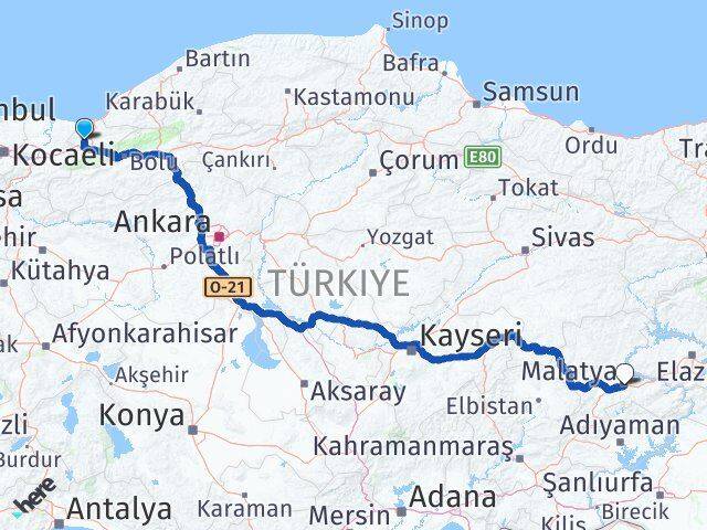 Düzce Çilimli Malatya Arası Kaç Km - Yol Haritası