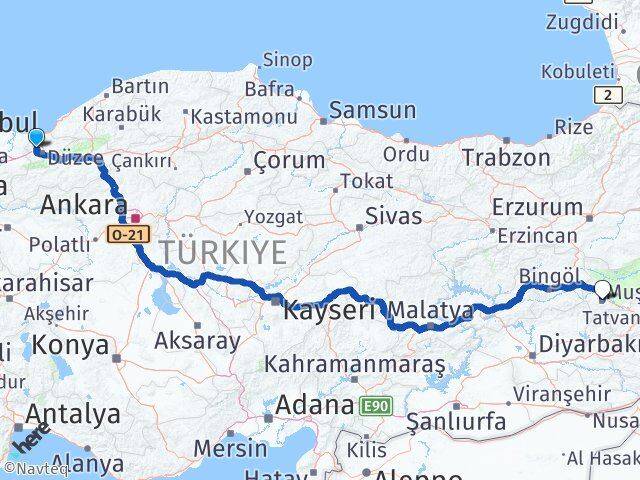 Düzce Çilimli Muş Arası Kaç Km - Yol Haritası