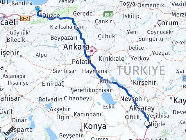 Düzce Çilimli Niğde Arası Kaç Km - Yol Haritası