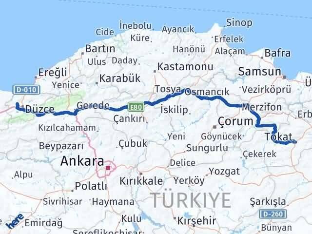 Düzce Çilimli Tokat Arası Kaç Km - Yol Haritası