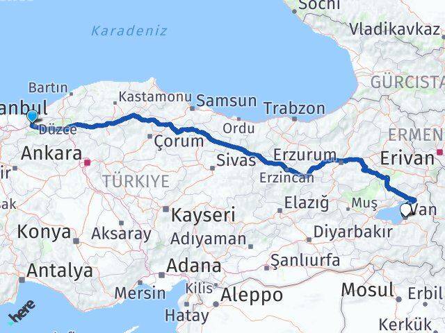 Düzce Çilimli Van Arası Kaç Km - Yol Haritası