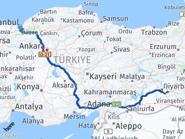 Düzce Çınar Diyarbakır Arası Kaç Km - Yol Haritası