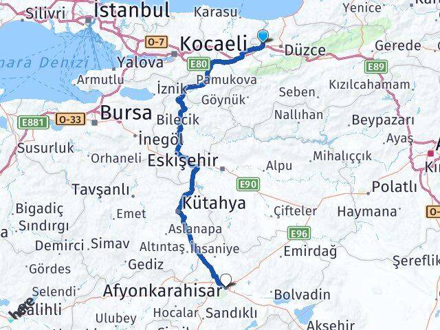 Düzce Cumayeri Afyonkarahisar Arası Kaç Km - Yol Haritası