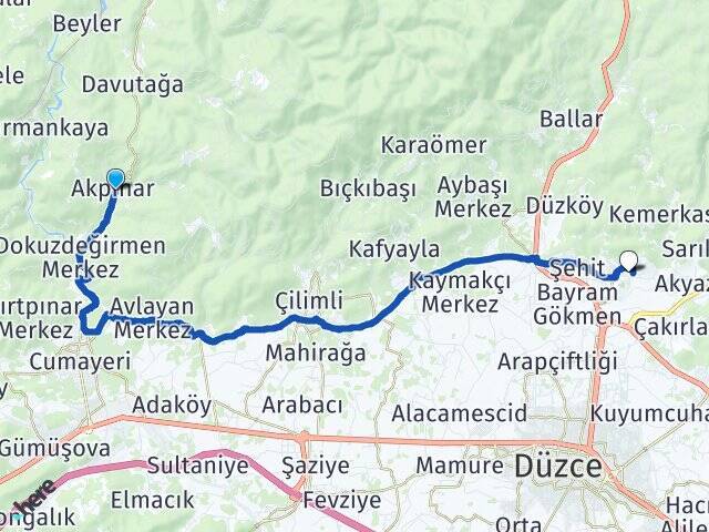 Akpınar Düzce Üniversitesi Arası Kaç Km - Yol Tarifi