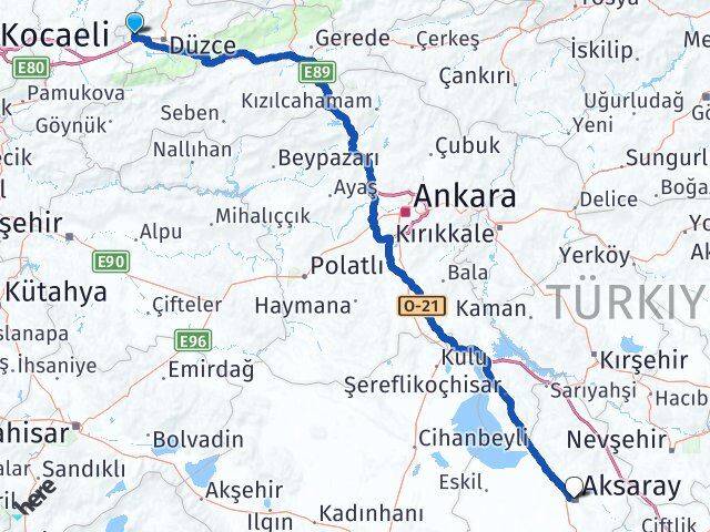 Düzce Cumayeri Aksaray Arası Kaç Km - Yol Haritası