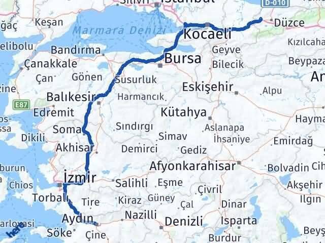 Düzce Cumayeri Aydın Arası Kaç Km - Yol Haritası