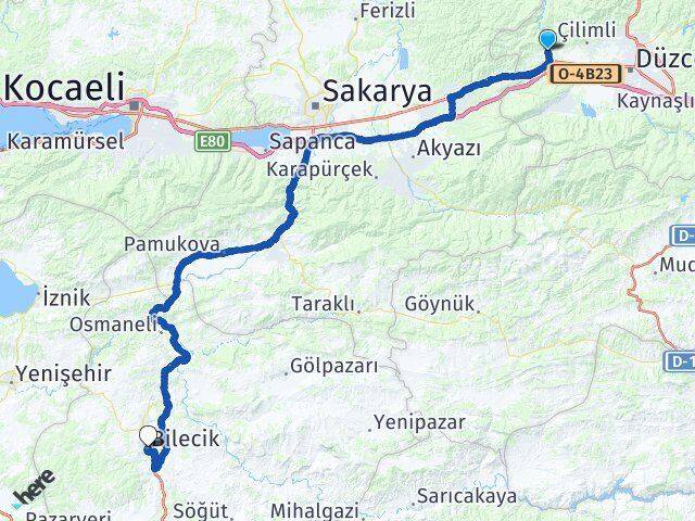 Düzce Cumayeri Bilecik Arası Kaç Km - Yol Haritası