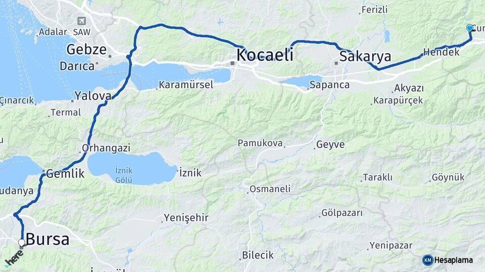 Cumayeri Bursa Arası Kaç Km - Yol Tarifi