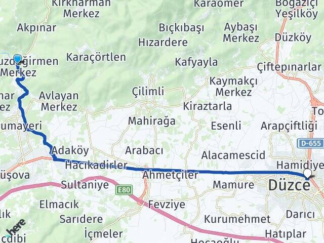 Dokuzdeğirmen Düzce Otogarı Arası Kaç Km - Yol Tarifi
