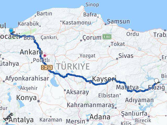 Düzce Cumayeri Elazığ Arası Kaç Km - Yol Haritası