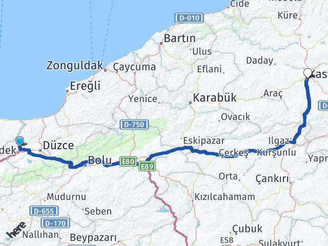 Düzce Cumayeri Kastamonu Arası Kaç Km - Yol Haritası