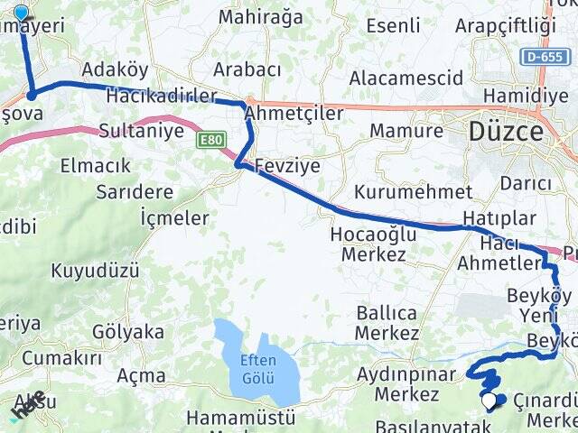 Düzce Cumayeri Kavakbıçkı Arası Kaç Km - Yol Haritası