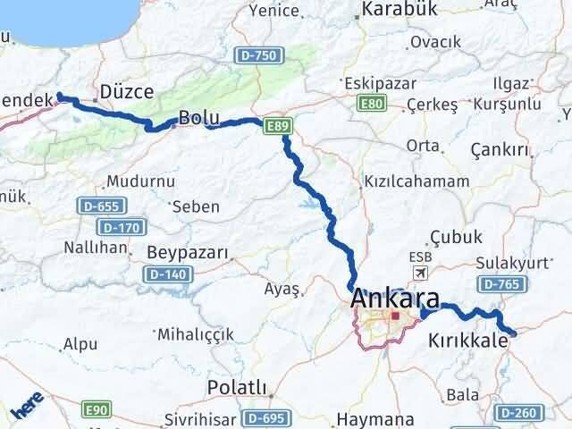 Düzce Cumayeri Kırıkkale Arası Kaç Km - Yol Haritası