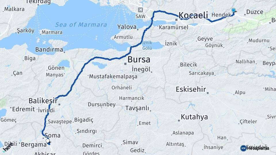 Düzce Cumayeri Kırkağaç Manisa Arası Kaç Km - Yol Haritası