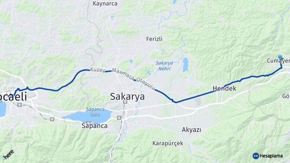 Düzce Cumayeri Kocaeli Arası Kaç Km - Yol Haritası