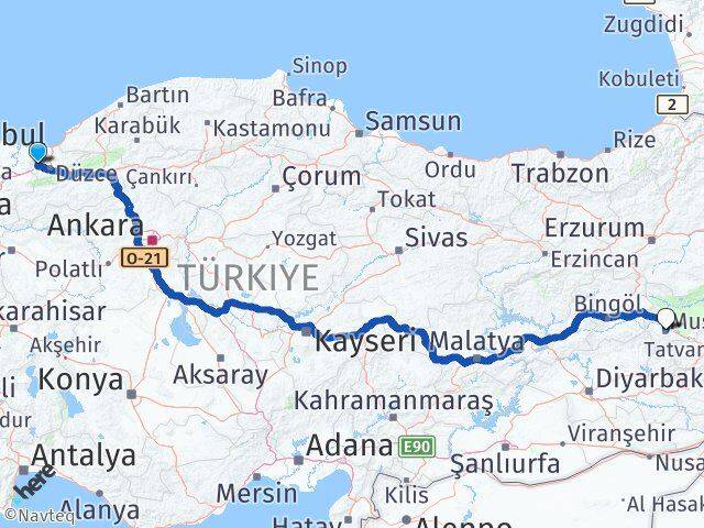 Düzce Cumayeri Muş Arası Kaç Km - Yol Haritası