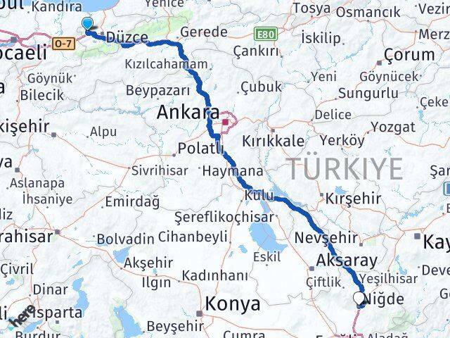 Düzce Cumayeri Niğde Arası Kaç Km - Yol Haritası