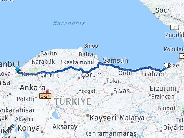 Düzce Cumayeri Rize Arası Kaç Km - Yol Haritası