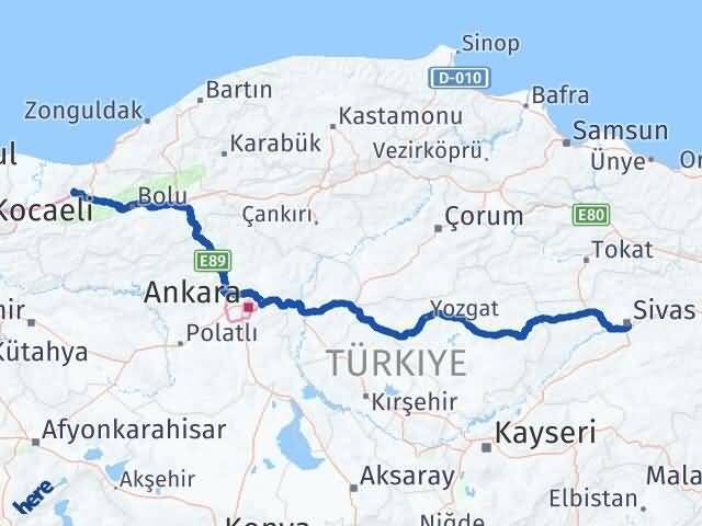 Düzce Cumayeri Sivas Arası Kaç Km - Yol Haritası