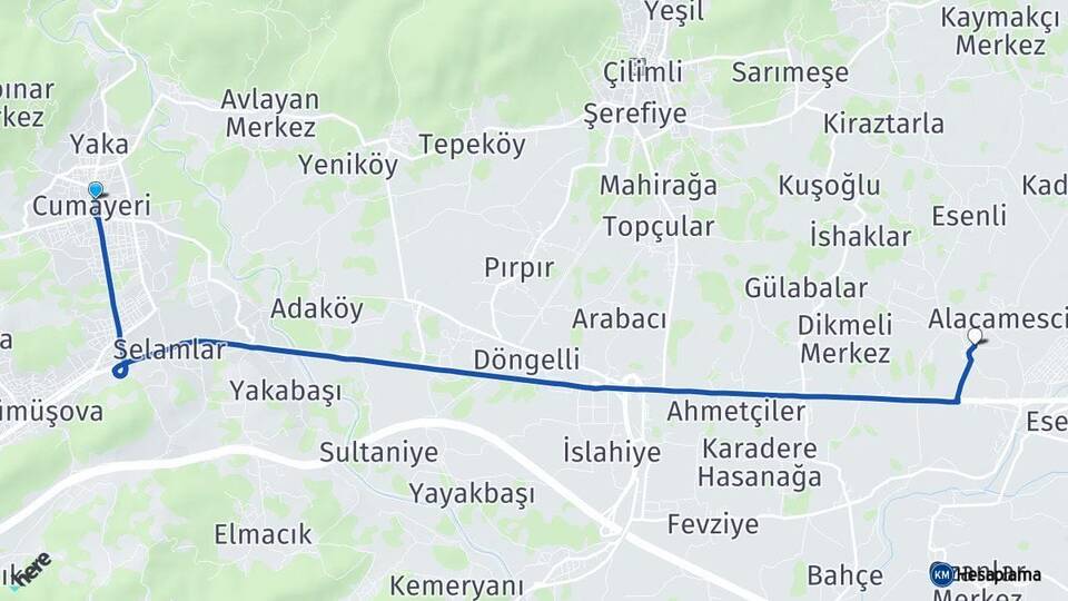 Düzce Cumayeri Taşköprü Arası Kaç Km - Yol Haritası
