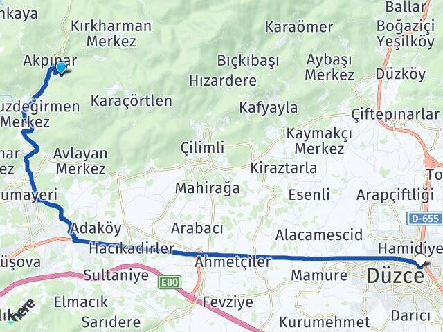 Yenitepe Düzce Otogarı Arası Kaç Km - Yol Tarifi
