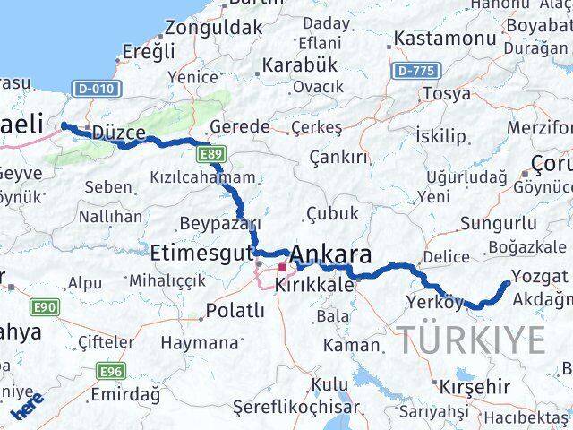 Düzce Cumayeri Yozgat Arası Kaç Km - Yol Haritası