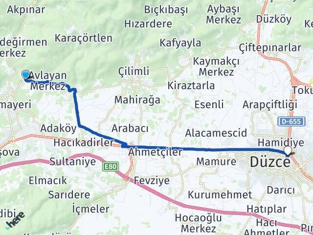 Yukarıavlayan Düzce Otogarı Arası Kaç Km - Yol Tarifi