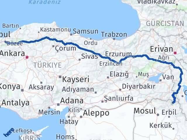 Düzce Derecik Hakkari Arası Kaç Km - Yol Haritası