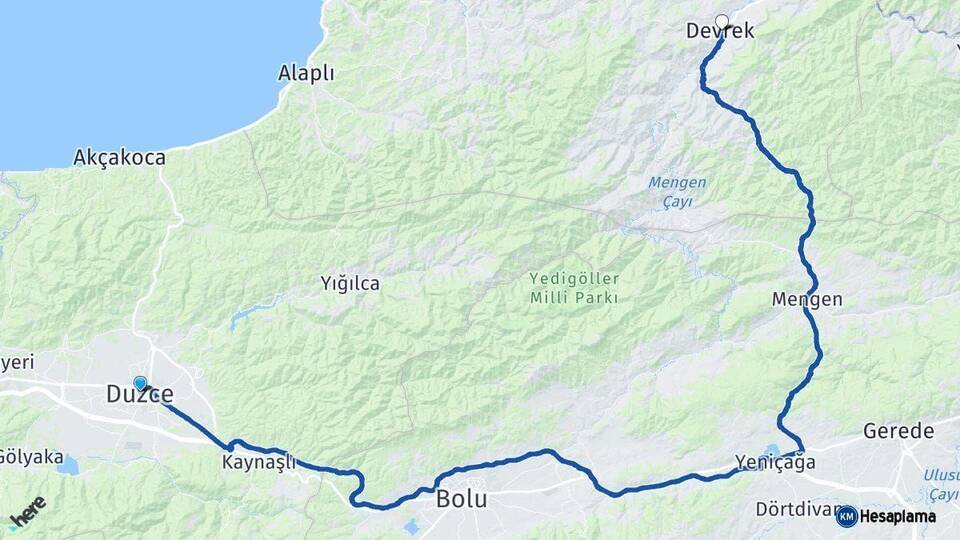 Düzce Devrek Zonguldak Arası Kaç Km - Yol Haritası