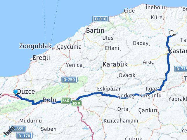 Düzce Devrekani Kastamonu Arası Kaç Km - Yol Haritası